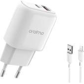 Kit Cargador Oraimo de 18W Blanco con Cable Lightning